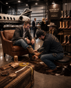 Republic Boot Company, custom cowboy boots, custom boot fitting, luxury boot fitting experience, cowboy boot experience, Scottsdale private events, Scottsdale event venue, Scottsdale hangar events, Arizona corporate events, Arizona incentive travel, luxury incentive experience, experiential events Scottsdale, private jet hangar event, jet hangar party, aviation event venue, luxury corporate event, custom guest experience, interactive event activation, Western luxury event, modern Western event, Arizona destination event, Scottsdale destination management, VIP event experience, executive event experience, corporate incentive group, brand activation Scottsdale, experiential marketing event, custom leather boots, handcrafted cowboy boots, luxury cowboy boots, Republic Boots experience, Made For Legends, boot fitting activation, pop up boot shop, mobile boot fitting experience, private aviation event, aircraft hangar event, jet backdrop event, helicopter hangar event, Scottsdale Airpark event, desert luxury event, Arizona mountains event, Southwest luxury experience, luxury event design, event experience ideas, unique corporate event ideas, unforgettable event experience, bespoke event experience, high end event activation, Scottsdale Private Event Venues, SPEV Events