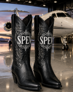 Scottsdale custom boot experience inside private jet hangar; Republic Boot Company custom fitting at Scottsdale incentive event; luxury Presidents Club custom boot experience in Scottsdale; incentive guests designing custom cowboy boots beside private jet; Made For Legends custom boot experience at Scottsdale corporate event; luxury experiential corporate gifting inside Scottsdale aviation hangar.